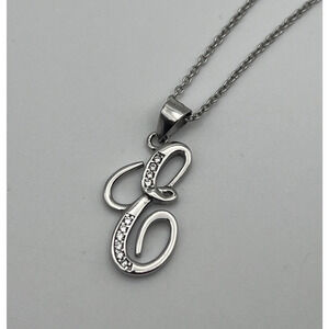 Sterling Silver & Cubic Zirconia Letter E Initial Pendant Necklace in Script